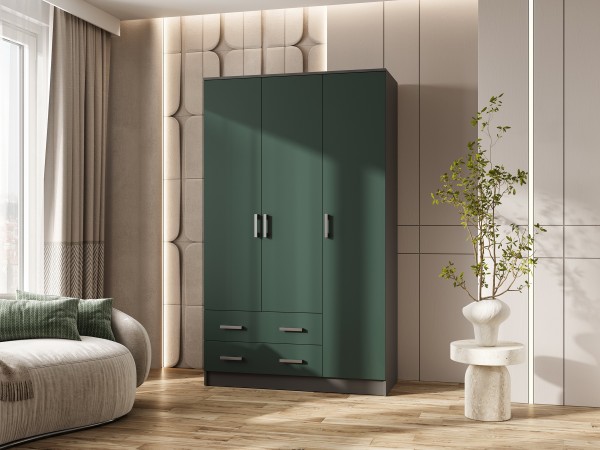 Шкаф 3-створчатый Изумрудный Кромка Графит, Графит