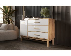 Кельн Комод 1 дверь 3 ящика 1200 Белый Глянец, Дуб Крафт