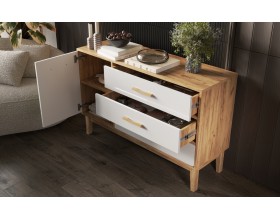 Кельн Комод 1 дверь 3 ящика 1200 Белый Глянец, Дуб Крафт