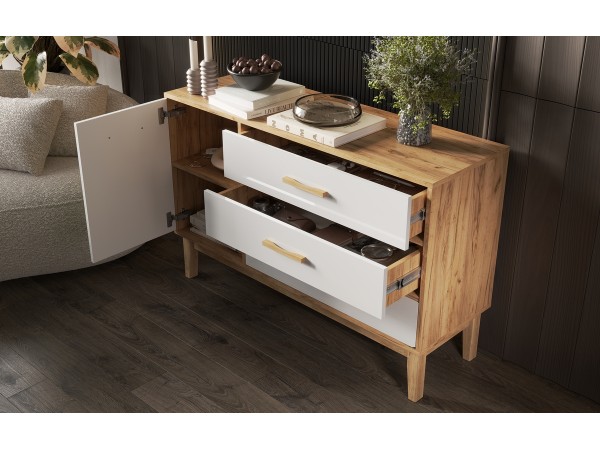 Кельн Комод 1 дверь 3 ящика 1200 Белый Глянец, Дуб Крафт