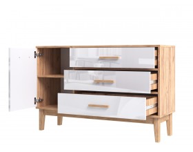 Кельн Комод 1 дверь 3 ящика 1200 Белый Глянец, Дуб Крафт