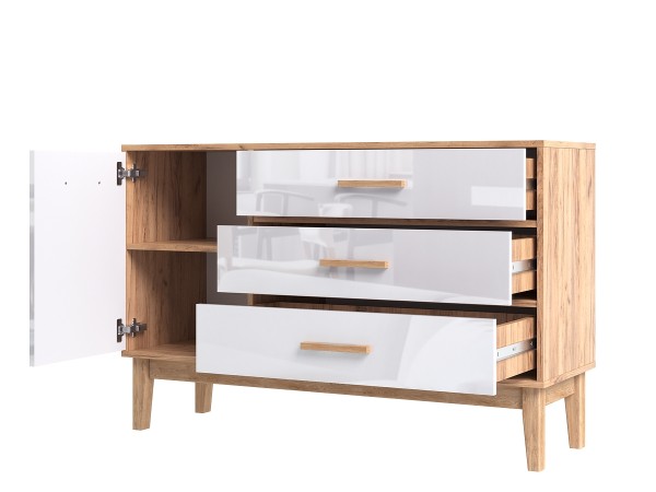 Кельн Комод 1 дверь 3 ящика 1200 Белый Глянец, Дуб Крафт