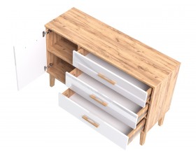 Кельн Комод 1 дверь 3 ящика 1200 Белый Глянец, Дуб Крафт