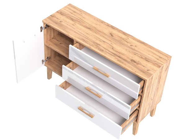 Кельн Комод 1 дверь 3 ящика 1200 Белый Глянец, Дуб Крафт