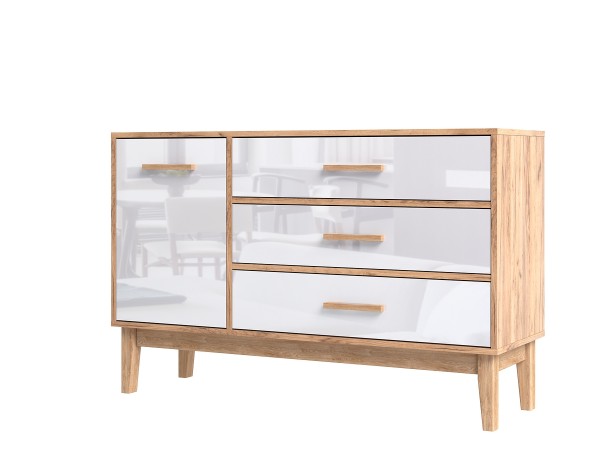 Кельн Комод 1 дверь 3 ящика 1200 Белый Глянец, Дуб Крафт