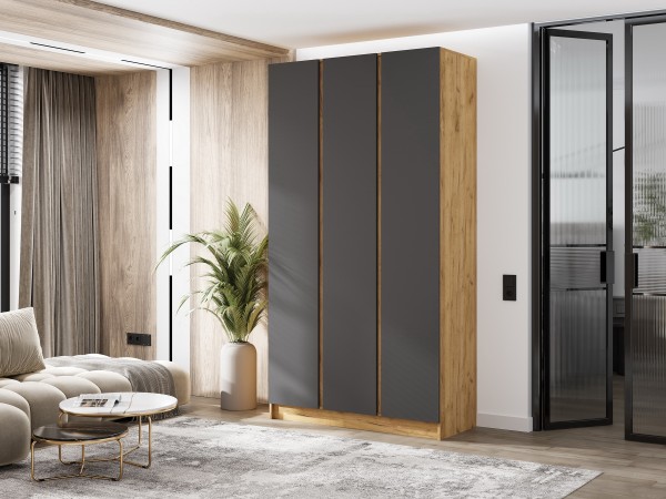 Келвин Шкаф 3-створчатый 1200 Графит, Дуб Крафт вставка крафт