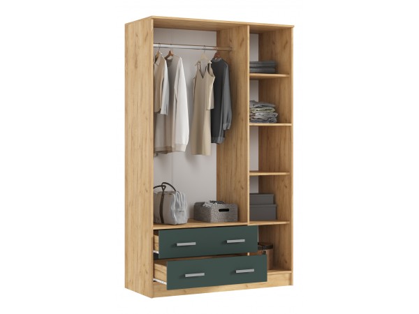 Шкаф 3-створчатый Изумрудный Кромка Изумруд, Дуб Крафт