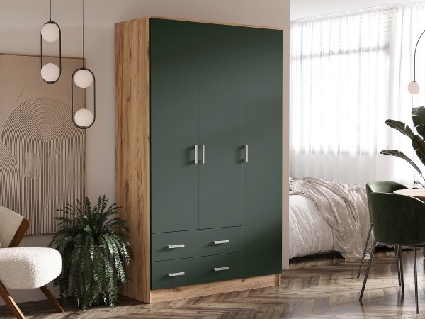 Шкаф 3-створчатый Изумрудный Кромка Изумруд, Дуб Крафт