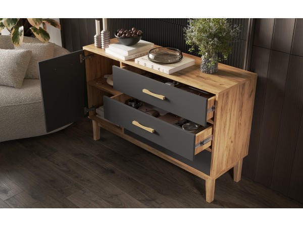 Кельн Комод 1 дверь 3 ящика 1200 Графит, Дуб Крафт