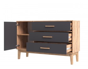 Кельн Комод 1 дверь 3 ящика 1200 Графит, Дуб Крафт