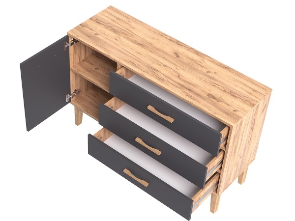 Кельн Комод 1 дверь 3 ящика 1200 Графит, Дуб Крафт