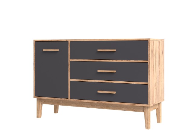 Кельн Комод 1 дверь 3 ящика 1200 Графит, Дуб Крафт
