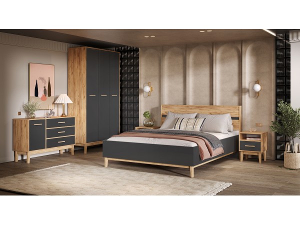 Кельн Комод 1 дверь 3 ящика 1200 Графит, Дуб Крафт