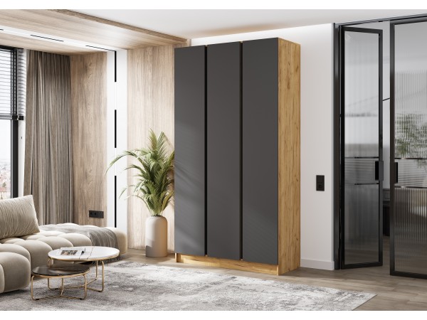 Келвин Шкаф 3-створчатый 1200 Графит, Дуб Крафт вставка чёрная