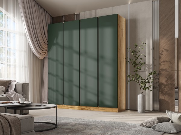 Келвин Шкаф 4-створчатый 2000 Изумрудный, Дуб Крафт вставка чёрная