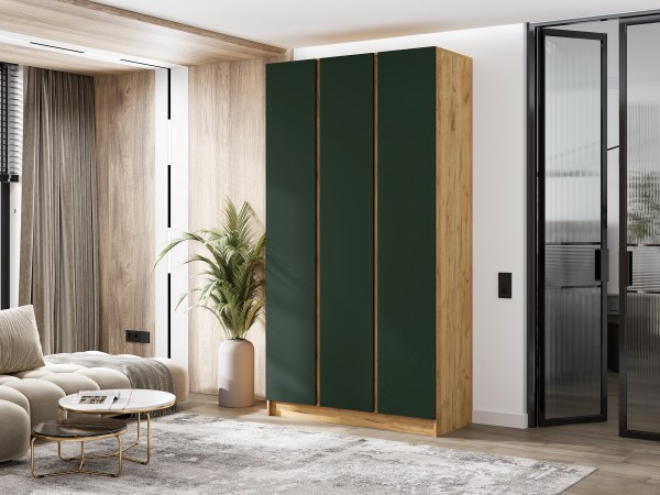 Келвин Шкаф 3-створчатый 1200 Изумрудный, Дуб Крафт вставка крафт