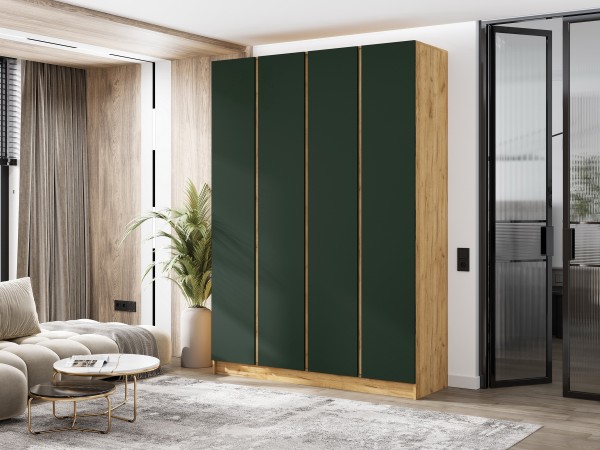 Келвин Шкаф 4-створчатый 1600 Изумрудный, Дуб Крафт вставка крафт