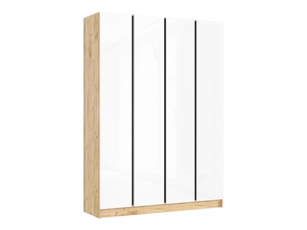 Келвин Шкаф 4-створчатый 1600 Белый Глянец, Дуб Крафт вставка чёрная
