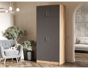 Шкаф 2-створчатый штанга+полка Графит, Дуб Крафт