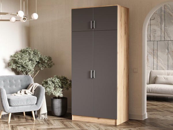Шкаф 2-створчатый штанга+полка Графит, Дуб Крафт