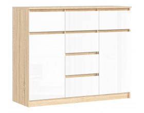 Челси Комод 1200 2 двери 6 ящиков Белый Глянец, Дуб сонома