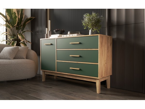 Кельн Комод 1 дверь 3 ящика 1200 Изумрудный, Дуб Крафт