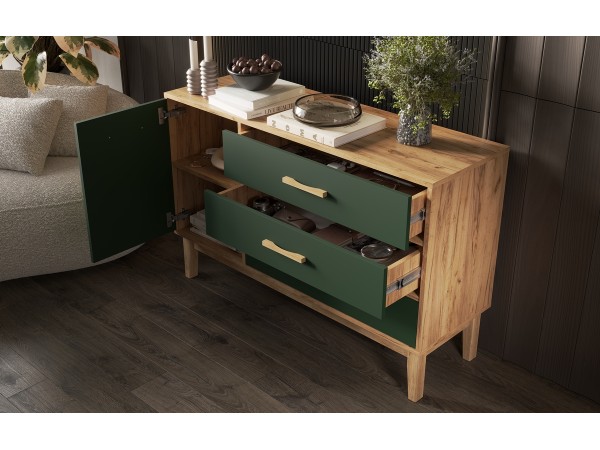 Кельн Комод 1 дверь 3 ящика 1200 Изумрудный, Дуб Крафт