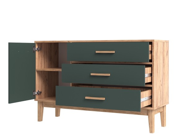 Кельн Комод 1 дверь 3 ящика 1200 Изумрудный, Дуб Крафт