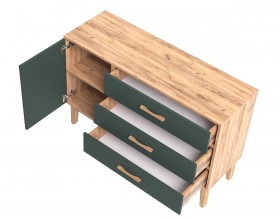Кельн Комод 1 дверь 3 ящика 1200 Изумрудный, Дуб Крафт