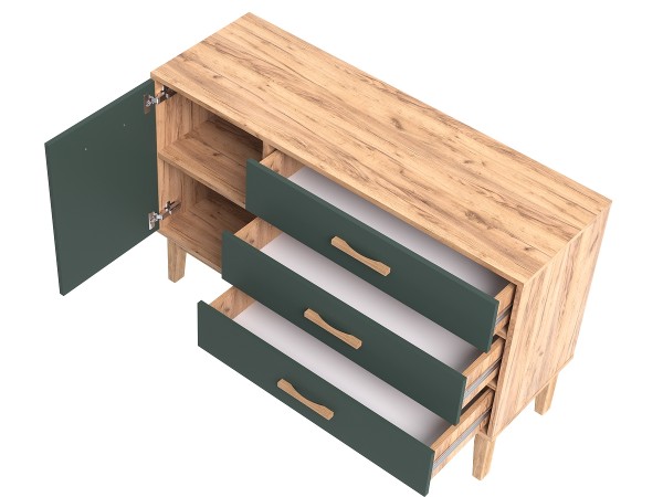 Кельн Комод 1 дверь 3 ящика 1200 Изумрудный, Дуб Крафт