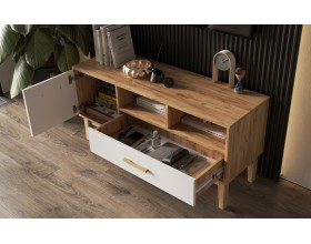 Кельн Тумба ТВ 1200 Белый Глянец, Дуб Крафт