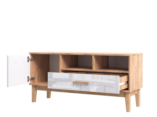 Кельн Тумба ТВ 1200 Белый Глянец, Дуб Крафт