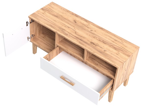 Кельн Тумба ТВ 1200 Белый Глянец, Дуб Крафт