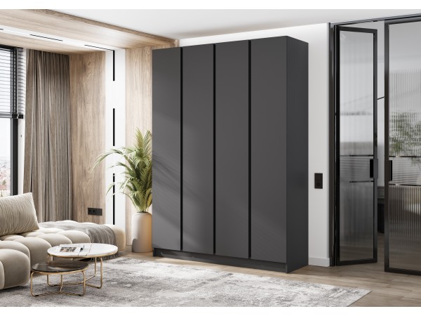 Келвин Шкаф 4-створчатый 1600 Графит, Графит вставка чёрная