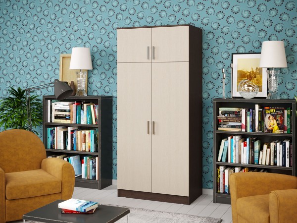 Шкаф 2-створчатый штанга+полка Дуб беленый, Венге