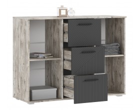 Сильвия Комод 3 ящика 2 двери 1200 Браш Графит, Дуб Юкон