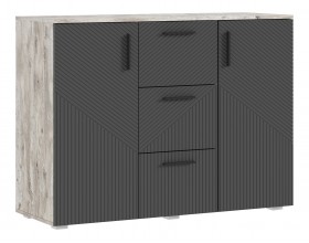 Сильвия Комод 3 ящика 2 двери 1200 Браш Графит, Дуб Юкон