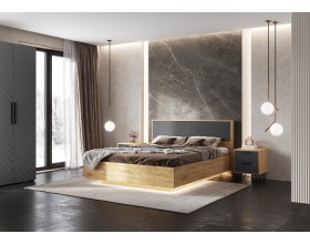 Флэш Тумбы прикроватные 2 шт. Браш Графит, Дуб Крафт