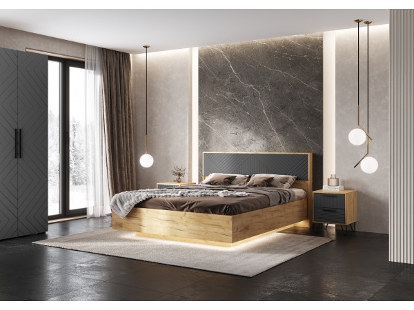 Флэш Тумбы прикроватные 2 шт. Браш Графит, Дуб Крафт