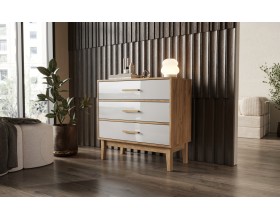 Кельн Комод 3 ящика 800 Белый Глянец, Дуб Крафт