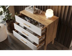 Кельн Комод 3 ящика 800 Белый Глянец, Дуб Крафт