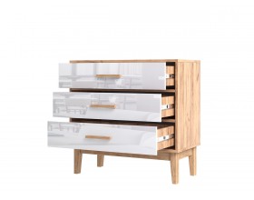 Кельн Комод 3 ящика 800 Белый Глянец, Дуб Крафт