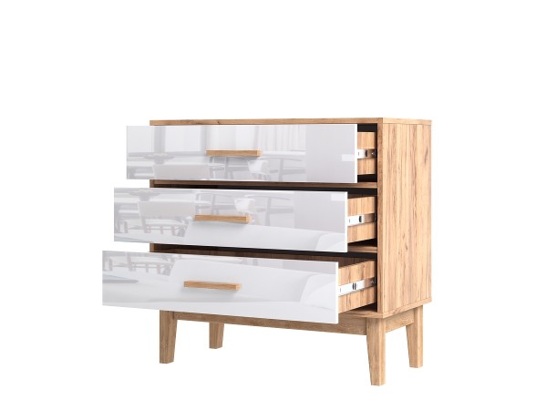 Кельн Комод 3 ящика 800 Белый Глянец, Дуб Крафт