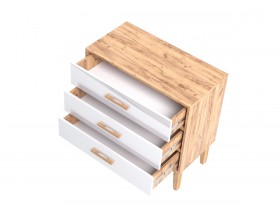 Кельн Комод 3 ящика 800 Белый Глянец, Дуб Крафт