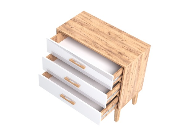 Кельн Комод 3 ящика 800 Белый Глянец, Дуб Крафт