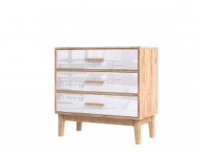 Кельн Комод 3 ящика 800 Белый Глянец, Дуб Крафт