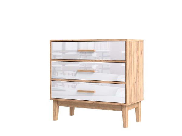 Кельн Комод 3 ящика 800 Белый Глянец, Дуб Крафт