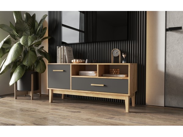 Кельн Тумба ТВ 1200 Графит, Дуб Крафт