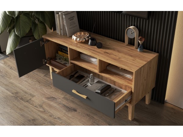 Кельн Тумба ТВ 1200 Графит, Дуб Крафт