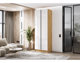 Келвин Шкаф 2-створчатый 800 Белый Глянец, Дуб Крафт вставка чёрная